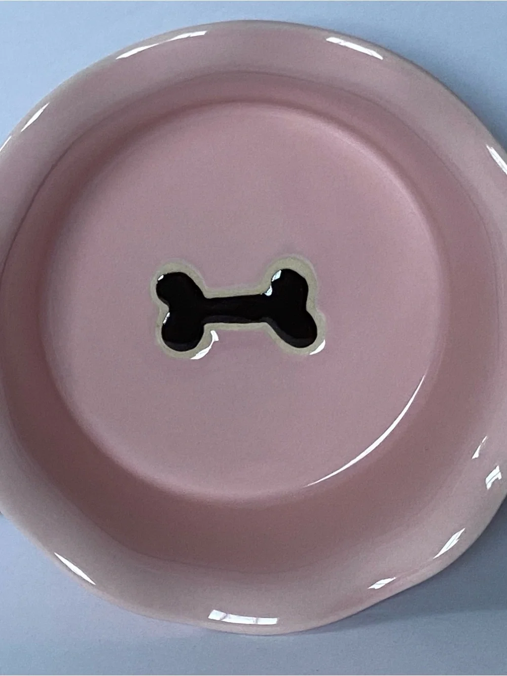 Pink Ceramic Dog Food Water Dish Bowl Stoneware 5” Wavy Edge Paw Prints Bone
